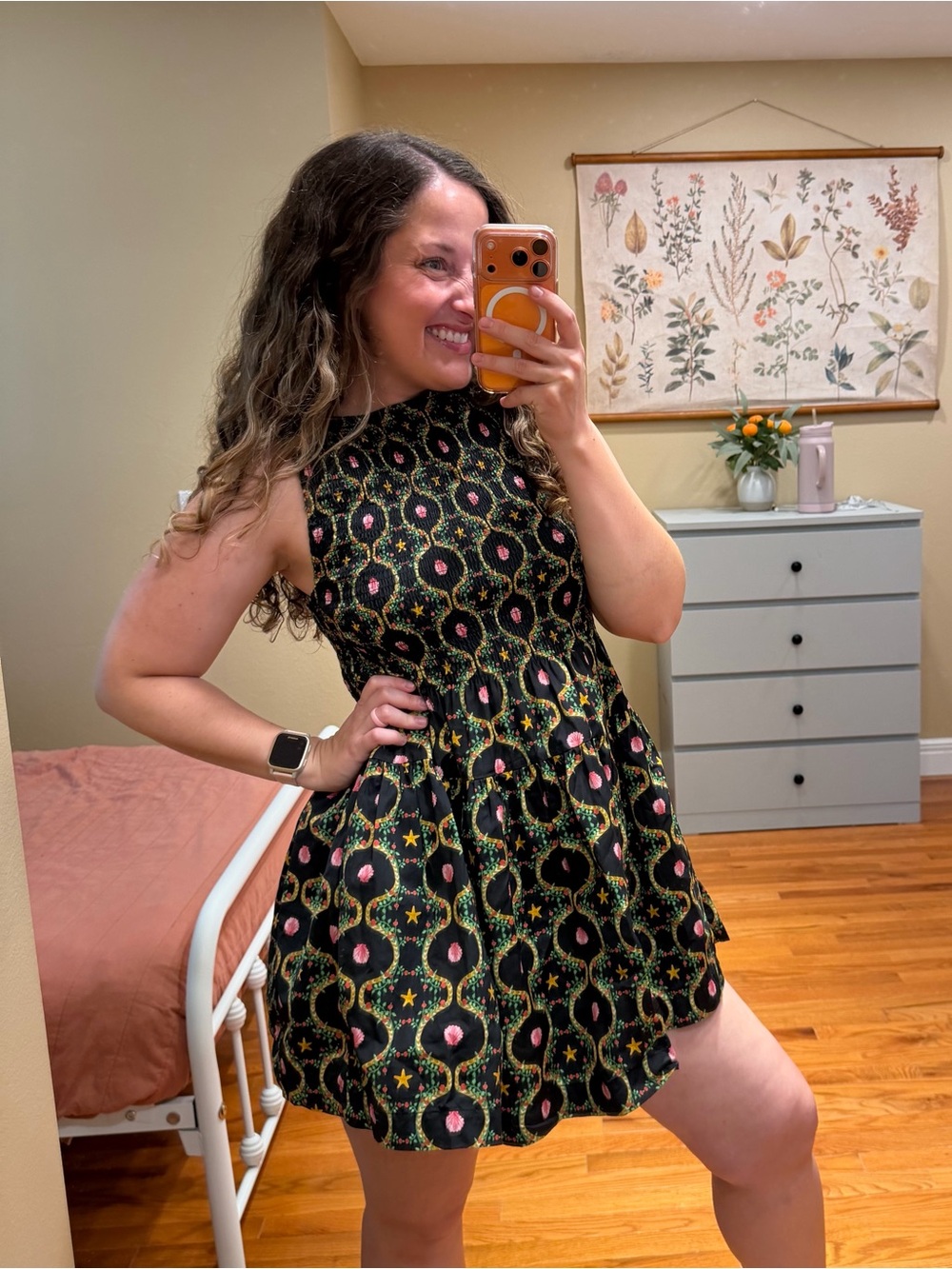 Hill House Home Cosima Trellis Black Cotton Mini Dress XS